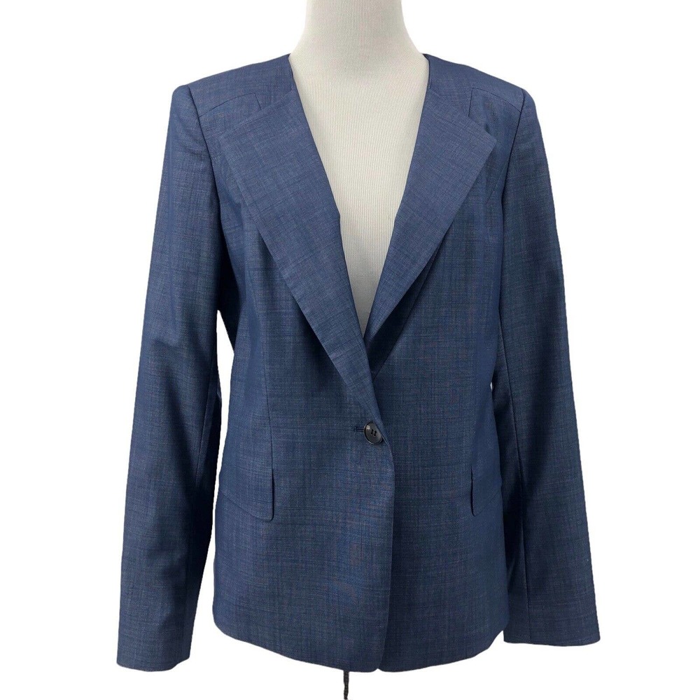 Lafayette 148 NY Blue Virgin Wool Viscose Blend Blazer Sz 8 One Button
